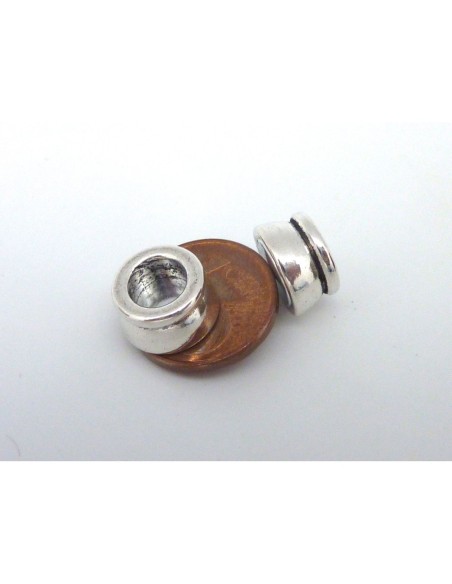 Fermoir aimanté tube tonneau pour cordon de 6mm en métal argenté