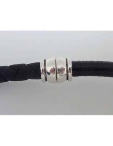 Fermoir aimanté tube tonneau pour cordon de 6mm en métal argenté