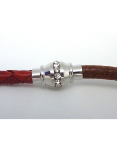 Fermoir aimanté tube à  strass pour cordon cuir de 5mm
