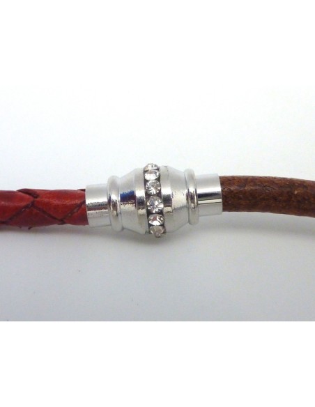 Fermoir aimanté tube à  strass pour cordon cuir de 5mm