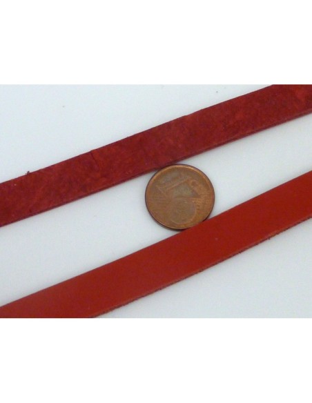 R-20cm Cuir plat largeur 9,8mm de couleur rouge - CUIR VERITABLE