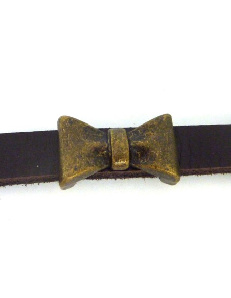 perle passant noeud pour lanière 10mm en métal de couleur bronze