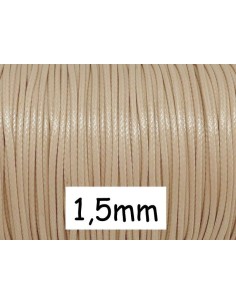Cordon polyester enduit beige 1,5mm imitation cuir pour création bijoux