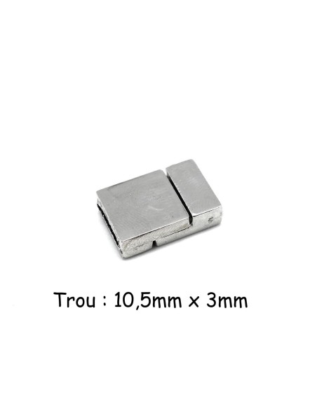 Fermoir aimanté pour lanière cuir de 10mm en métal argenté