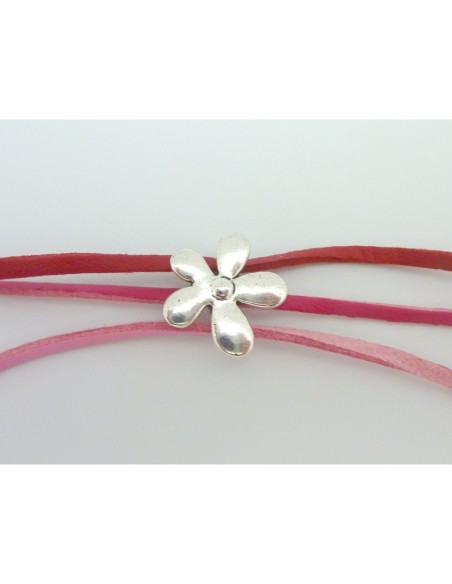 Lot de 3 Perles 3 trous, passant fleur, marguerite en métal argenté 18,3mm