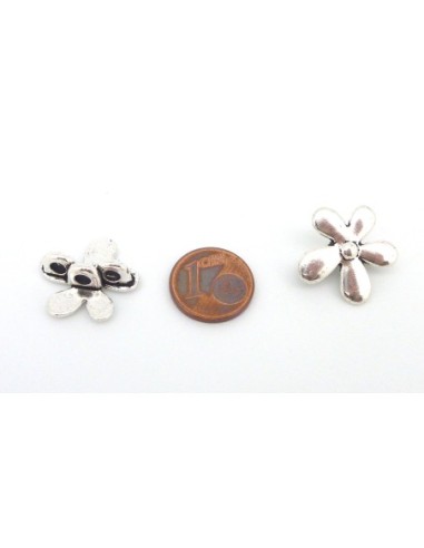 Perles 3 trous, passant fleur, marguerite en métal argenté 18,3mm