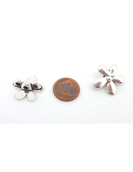 Perles 3 trous, passant fleur, marguerite en métal argenté 18,3mm