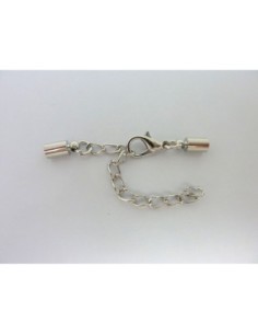 Fermoir mousqueton embout rond pour fil de 3,5mm en métal argenté avec chaine de rallonge