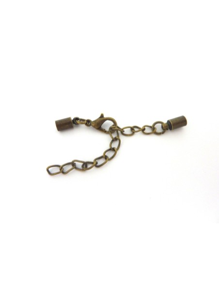 R-2 Fermoirs mousqueton embout rond pour fil de 3,5mm en métal couleur bronze avec chaine de rallonge
