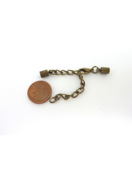 R-2 Fermoirs mousqueton embout rond pour fil de 3,5mm en métal couleur bronze avec chaine de rallonge