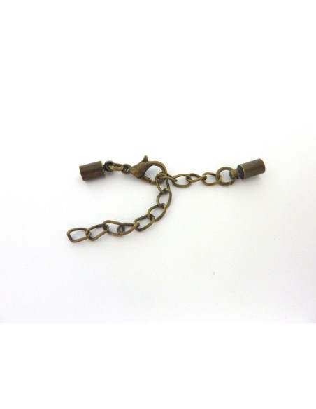 R-2 Fermoirs mousqueton embout rond pour fil de 3,5mm en métal couleur bronze avec chaine de rallonge
