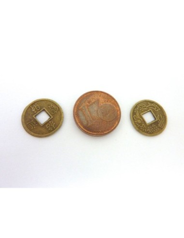 Perle intercalaire pièce chinoise ronde de 13,5mm métal de couleur bronze vieilli