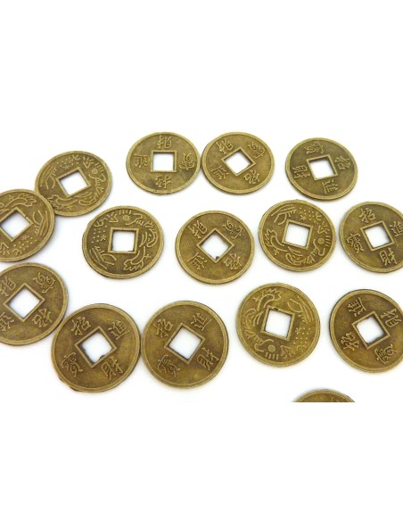 R-100 Perles intercalaires pièces chinoises 13,5mm en métal de couleur bronze, vieil or mat