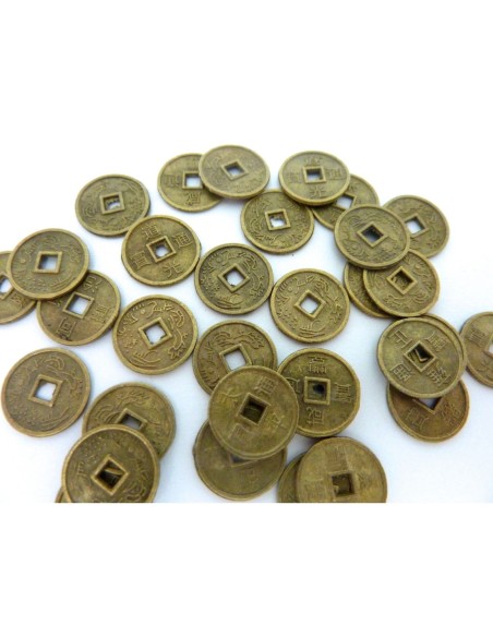 30 Petites Perles intercalaires pièces chinoises 10mm en métal de couleur bronze, vieil or mat