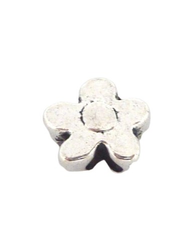 Perle passant fleur 11,8mm gros trou en métal argenté
