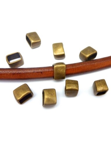 20 perles passant rectangle 13,6mm en métal de couleur bronze lisse  adapté au cuir regaliz