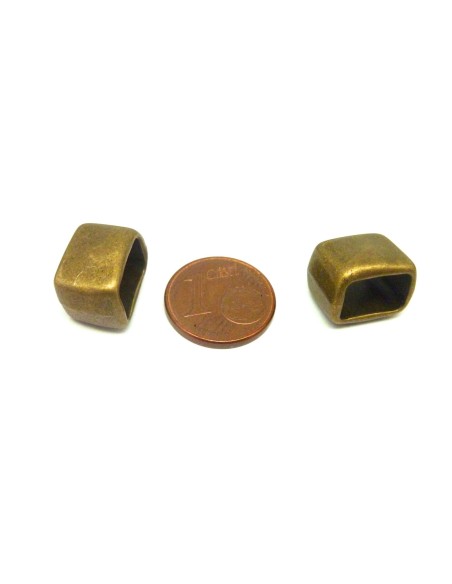 20 perles passant rectangle 13,6mm en métal de couleur bronze lisse  adapté au cuir regaliz