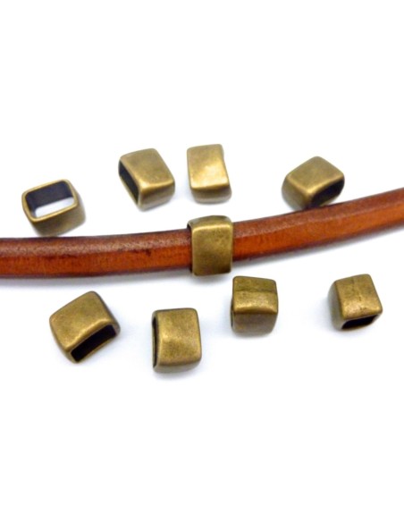 20 perles passant rectangle 13,6mm en métal de couleur bronze lisse  adapté au cuir regaliz