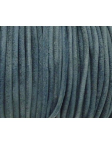 R-1m de Cordon cuir rond 3mm de couleur bleu jeans
