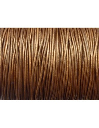 Cordon cuir marron bronze doré effet brillant 1,5mm