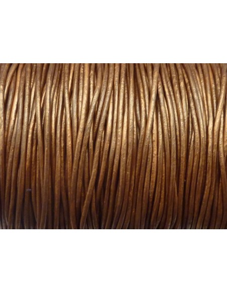 Cordon cuir marron bronze doré effet brillant 1,5mm