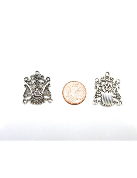 25 Connecteurs support filigrane 24,3mm pour boucle d'oreille, pendentif, bracelet en métal argenté
