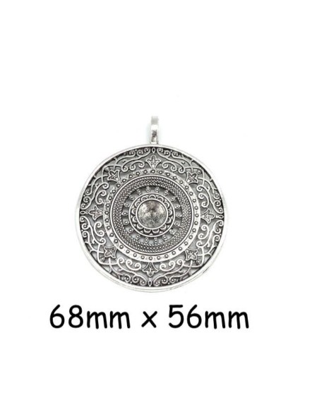 Grand pendentif ethnique pour cabochon de 10mm argenté