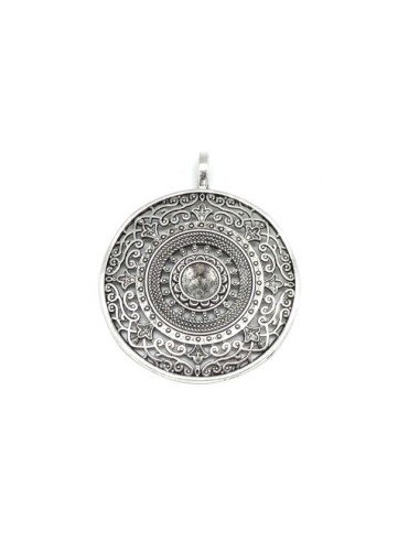 Grand pendentif ethnique pour cabochon de 10mm argenté