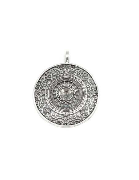 Grand pendentif ethnique pour cabochon de 10mm argenté