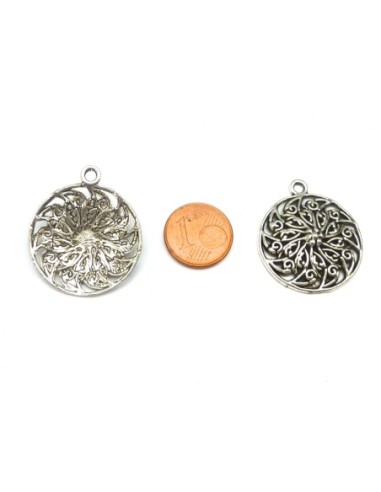 4 Pendentif, breloque rond filigrane 29,3mm en...