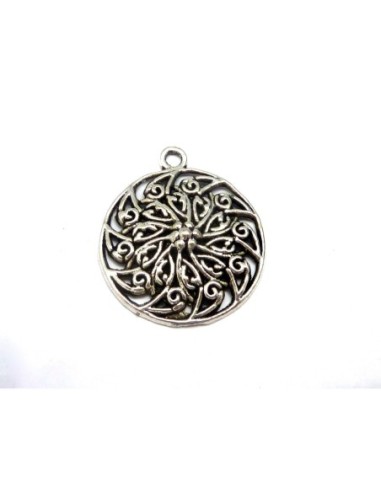 4 Pendentif, breloque rond filigrane 29,3mm en...