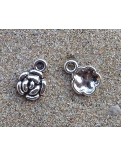 R-Breloque pendentif fleur rose 11,5mm en métal argenté