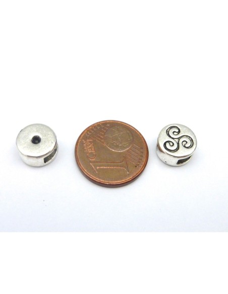Perle poussoir argenté triskel pas chère en métal pour lanière de 6mm