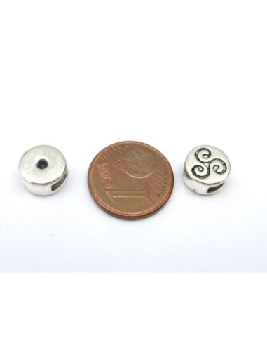 Perle poussoir triskel argenté passant pour lanière cuir de 6mm