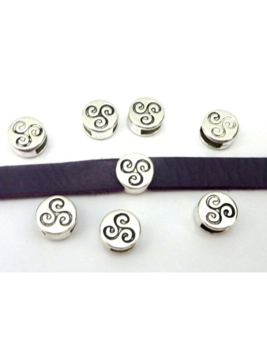 Perle argenté passant celtique pour lanière cuir de 6mm triskel