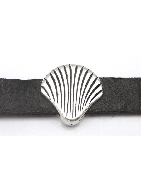 10 Perles passant coquille Saint Jacques en métal argenté pour lanière de 11-12mm