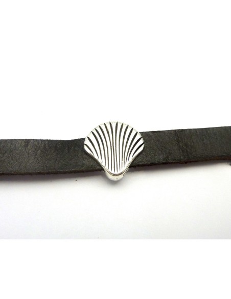 10 Perles passant coquille Saint Jacques en métal argenté pour lanière de 11-12mm