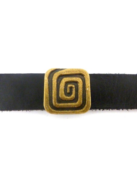 R-10 Perles passant carré 18,6mm en métal de couleur bronze motif spirale