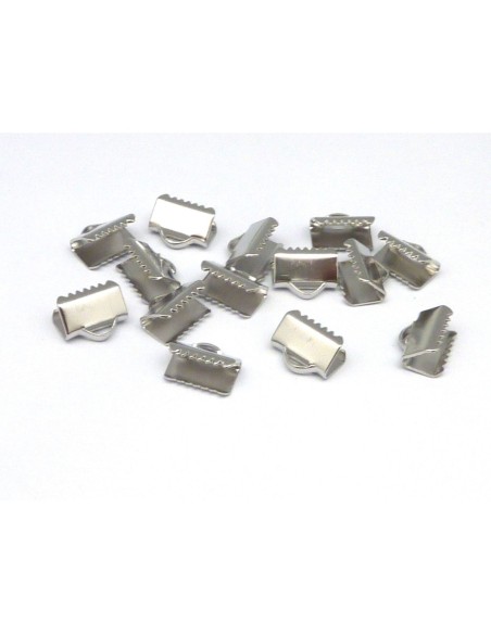 Embout griffe 10mm serre ruban, lacet, fil cordon en métal argenté lisse