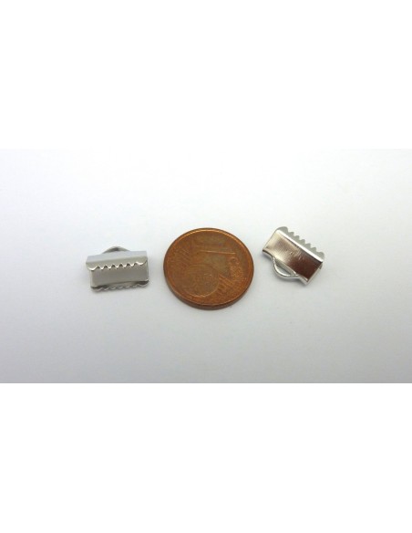 Embout griffe 10mm serre ruban, lacet, fil cordon en métal argenté lisse