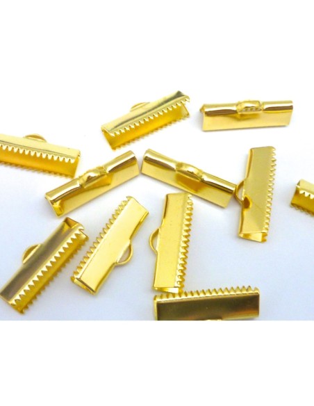Embout griffe 20mm serre ruban, lacet, fil cordon en métal doré lisse