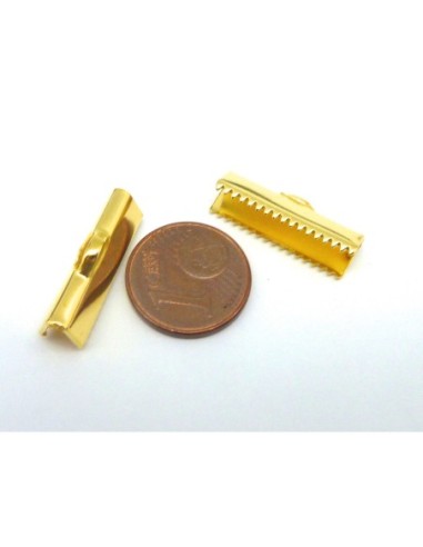 Embout griffe 20mm serre ruban, lacet, fil cordon en métal doré lisse