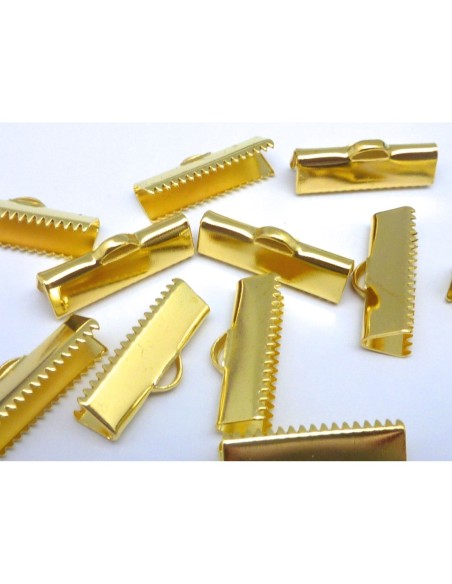 Embout griffe 20mm serre ruban, lacet, fil cordon en métal doré lisse