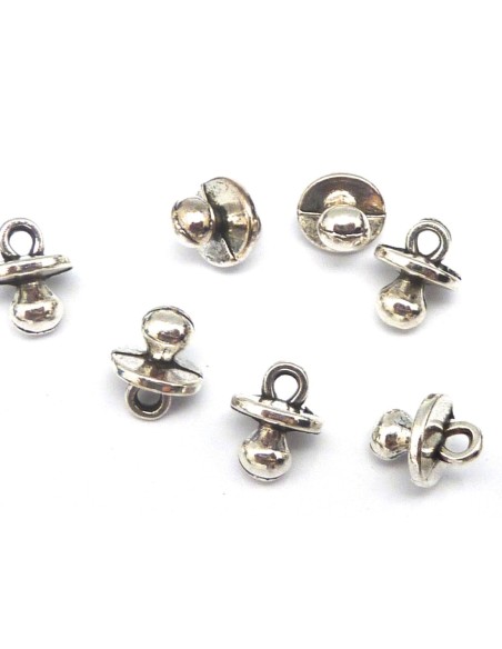 10 Breloques tétine 8,7mm en métal argenté
