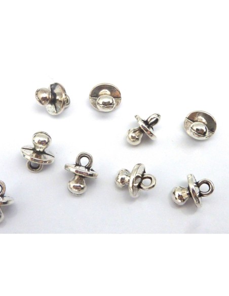 10 Breloques tétine 8,7mm en métal argenté