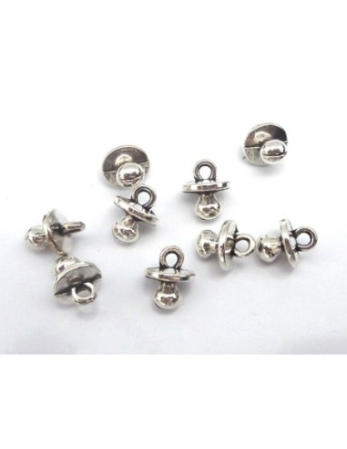 10 Breloques tétine 8,7mm en métal argenté