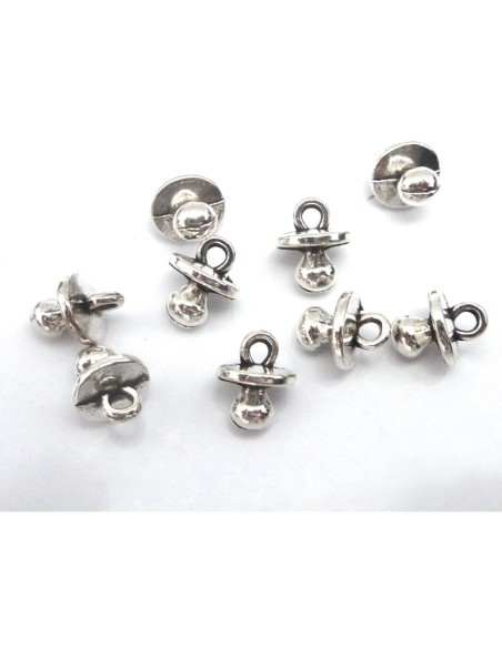 50 Breloques tétine 8,7mm en métal argenté