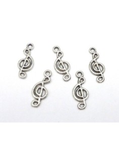 10 Breloques note de musique, clé de sol 19,9mm en métal argenté