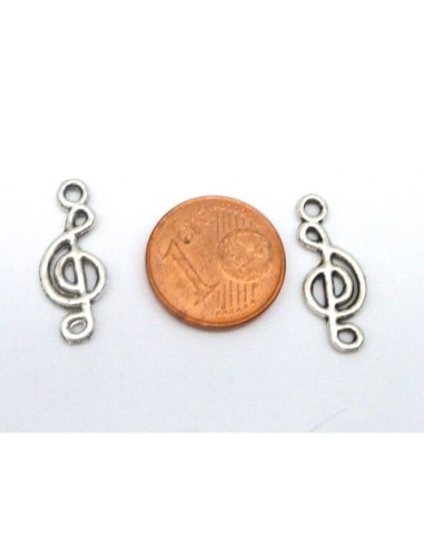 10 Breloques note de musique, clé de sol 19,9mm en métal argenté