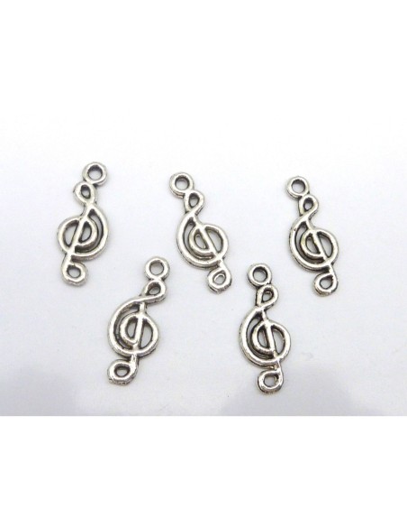 10 Breloques note de musique, clé de sol 19,9mm en métal argenté